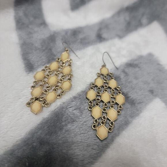 Cream and Gold Cascade Statement Earrings - Picture 3 of 3